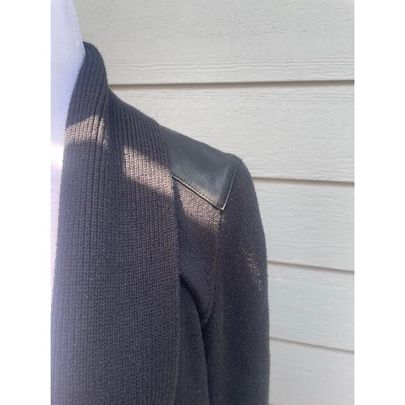 Banana Republic Size Small Open Front Black Cardigan with Faux Leather Accents - Picture 2 of 6